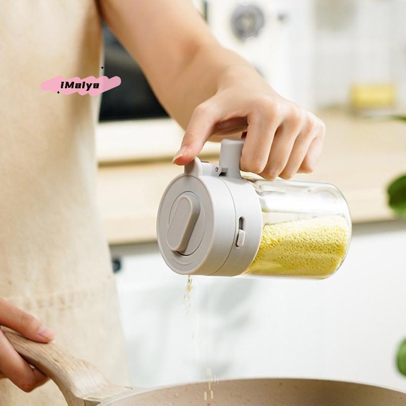 2-in-1 Glass Seasoning Jar with Spoon Separator Household Kitchen Moisture-Proof Spice Bottle Salt Container for Pantry Organiza