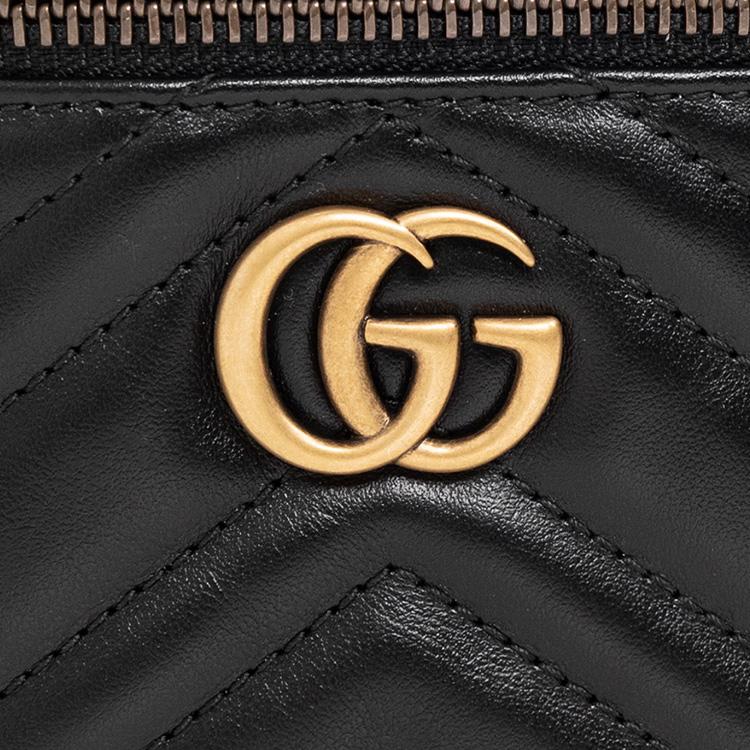 Gucci GG Marmont Svart Läder Chevron Quiltad Mini Toalettväska Kedja Axelväska För Kvinnor Daglig Användning