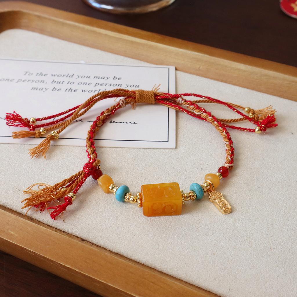 Handmade original refined natural Nanhong agate Hetian jade red rope braceletfashion women daily jewelry gift
