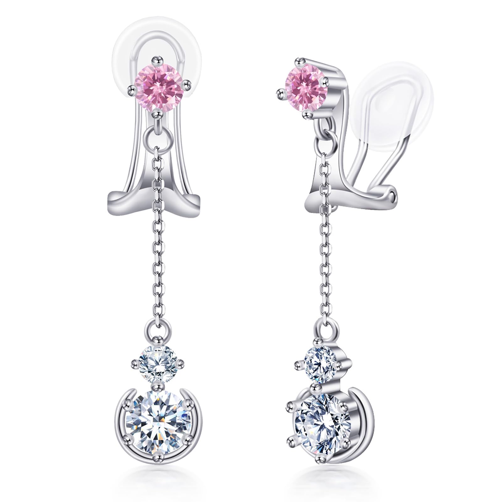 

Earrings for of Silver October Anniversary SK.Whiee Women, Popular, Swinging, Flower Love , Hypoallergenic, 925, Non-Pierced Earrings, Zirconia, рожевий