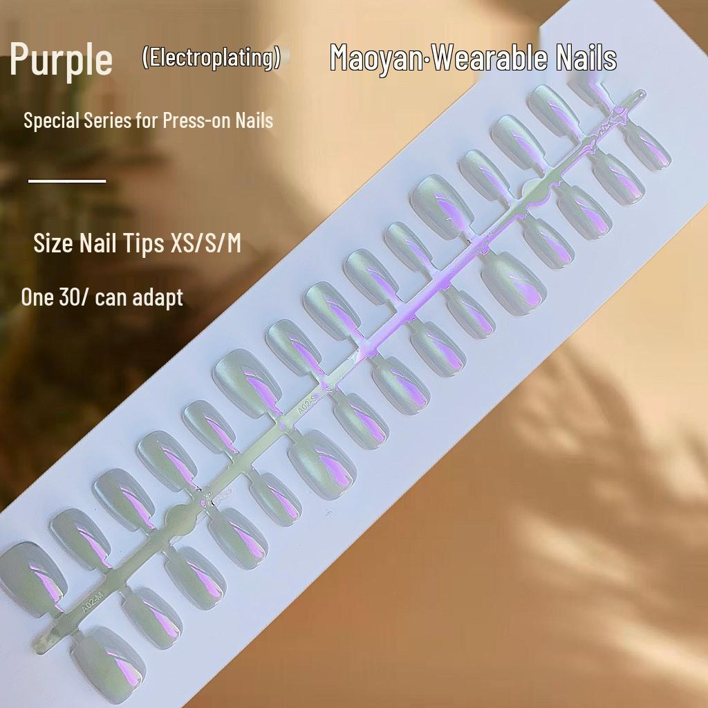 

Aurora-Style Dazzling Purple Cat Eye Electroplated Removable Fake Nails