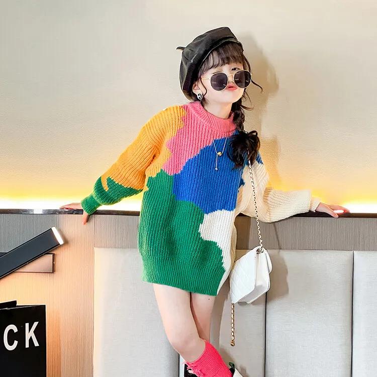 Girls Fall and Winter Warm Knitted Sweater Round Neck Pullover Cute Jacket