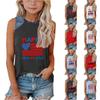 Girls Sleeveless Loose Fit Tank Top Independence Day Print Denim Patch Round Neck Tee Shirt for Summer Casual Wear