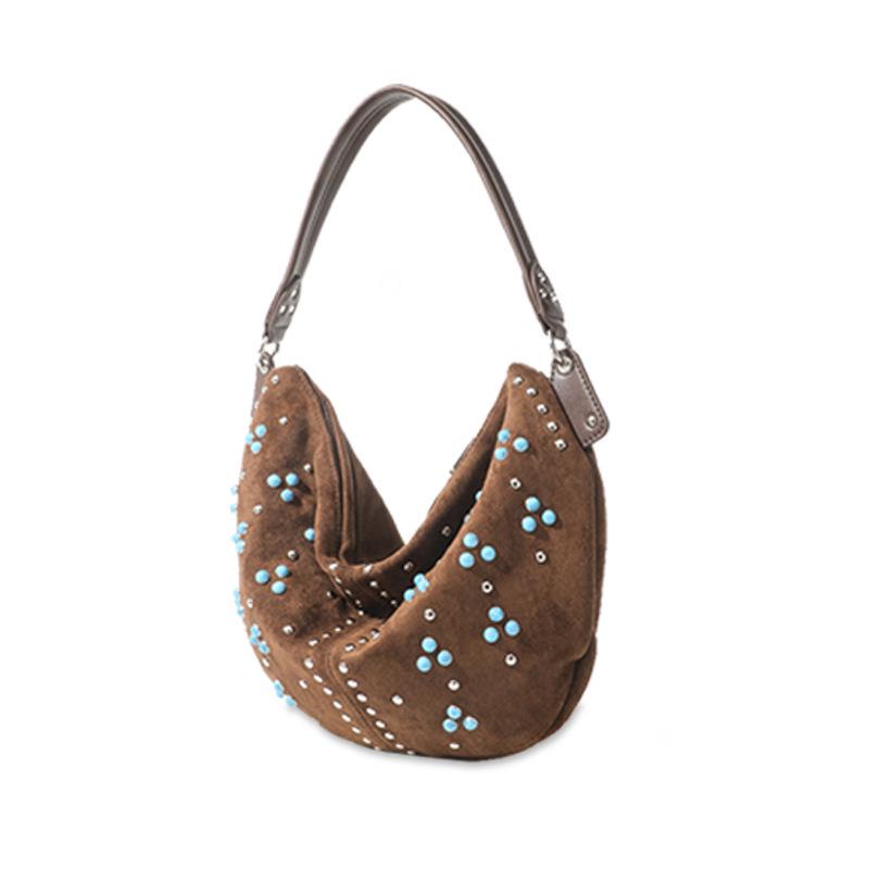 

Retro Suede Rivet Crescent Handbag - Crossbody & Shoulder Bag for Women