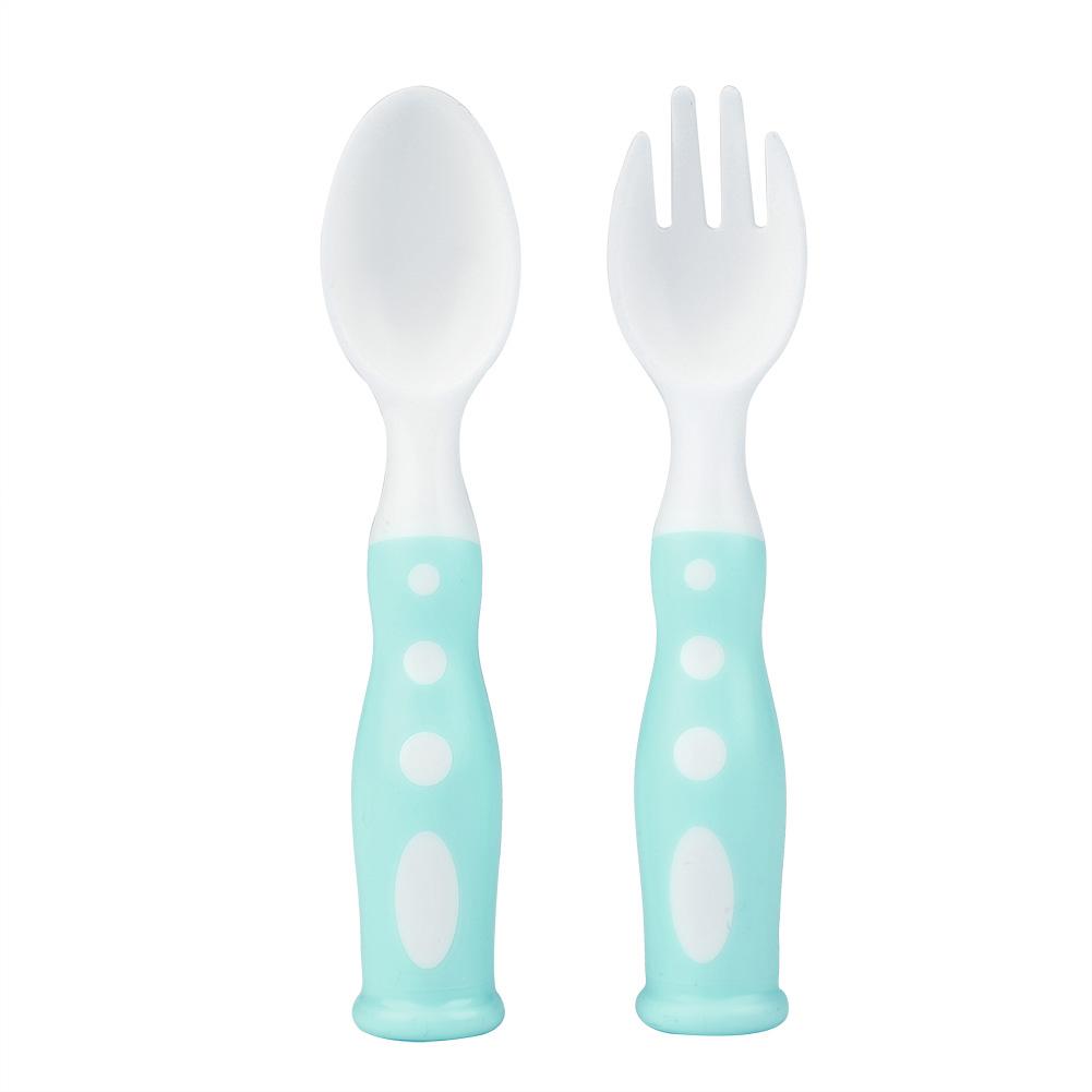 Standing Durable Anti slip Spoon and Fork Set for Baby Kid Tableware(Green)