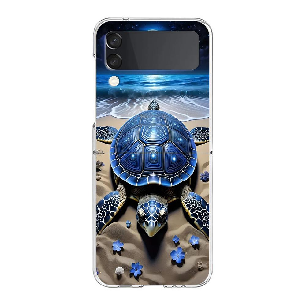 Phone Cover For Samsung Galaxy Z Flip 7 6 5 4 Case Transparent For Samsung Z Flip 3 Hard PC Shell Ocean Cute Dolphin Sea Turtle