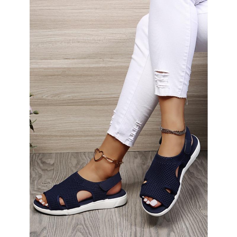Sommer Neue Damen Sandalen Große Größe Atmungsaktiv Elastisch Flacher Boden Lässige Damenschuhe