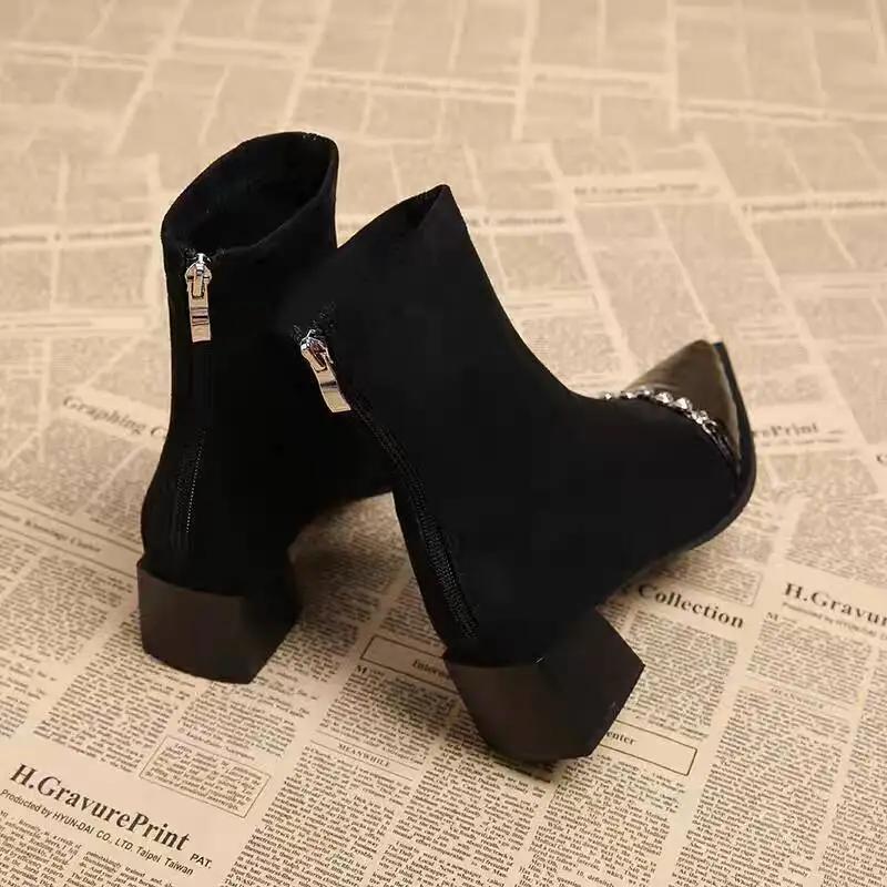 Women Ankle Boots Outdoor Heels Women Trend Goth Walking Chelsea Boots Pointed Toe Chunky Heels Shoes for Woman Botas De Mujer