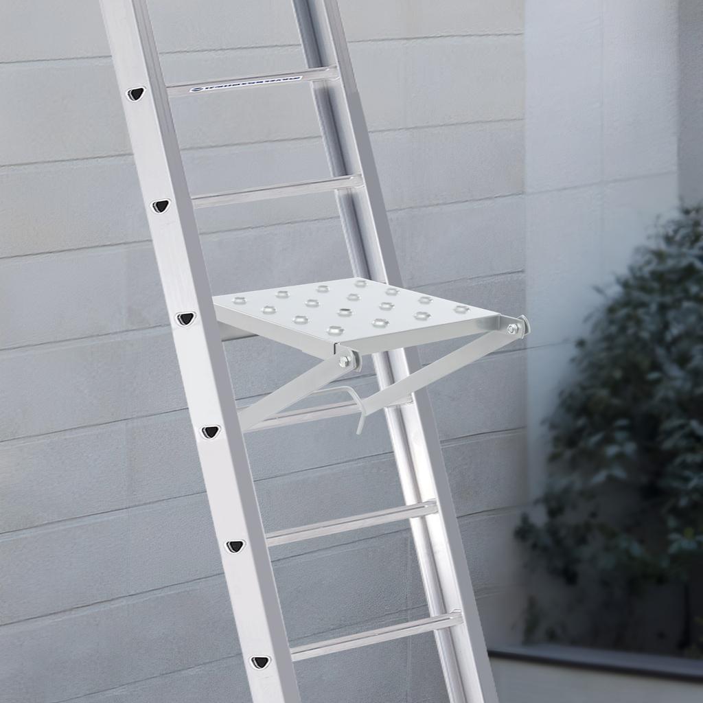 Ladder-Mounted Work Platform, Hanging Step Platform w/ 330 lbs Capacity, Easy-Install Workshop Platform, Sturdy Silver Tool Tray