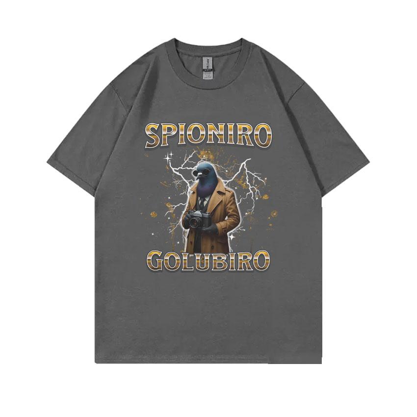 Italian Brainrot Spioniro Golubiro Tshirt Pigeon Funny Meme T-shirts Men Women Casual Cotton Short Sleeve Male Vintage T Shirt