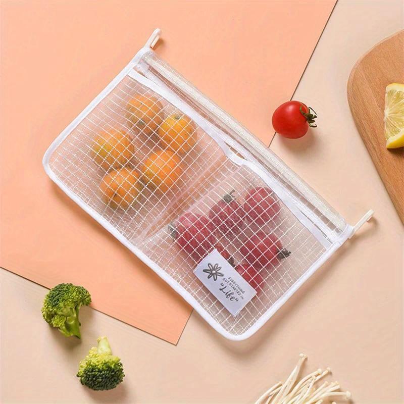 Refrigerator Storage Mesh Bag Double Compartment Hanging Pouch Kitchen Organizer Pockets with Hook Washable Fridge Net Bag