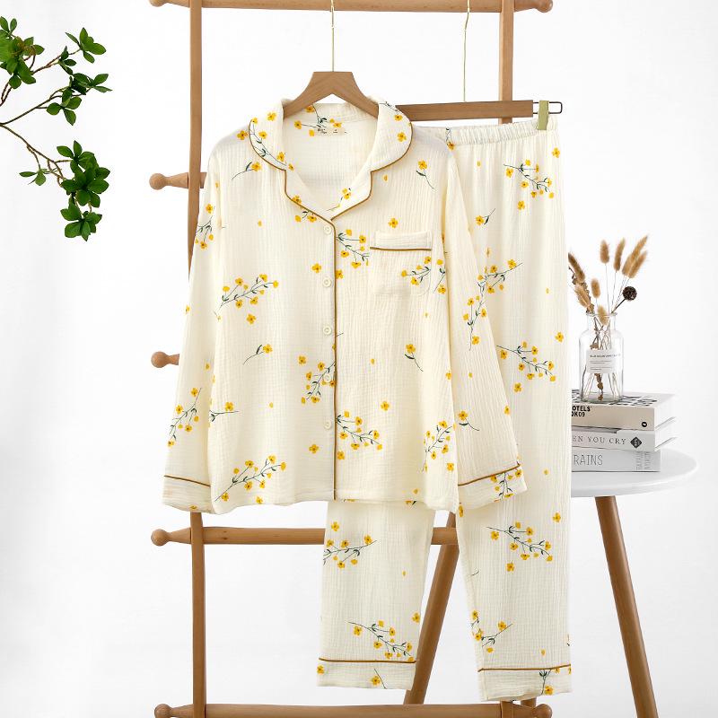 

Autumn Pure Cotton Chrysanthemum Long Sleeve Women s Pajama Set Medium