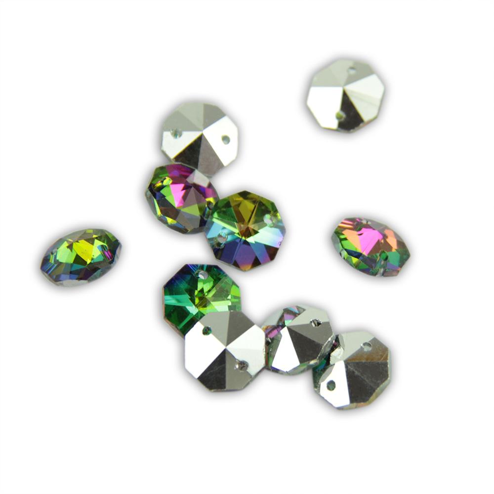 100Pcs 14Mm Crystal Chandelier Parts Glass Octagon Beads In 1 Hole/2 Holes Diy Strand Accessories Sucatchers For Home Decoration
