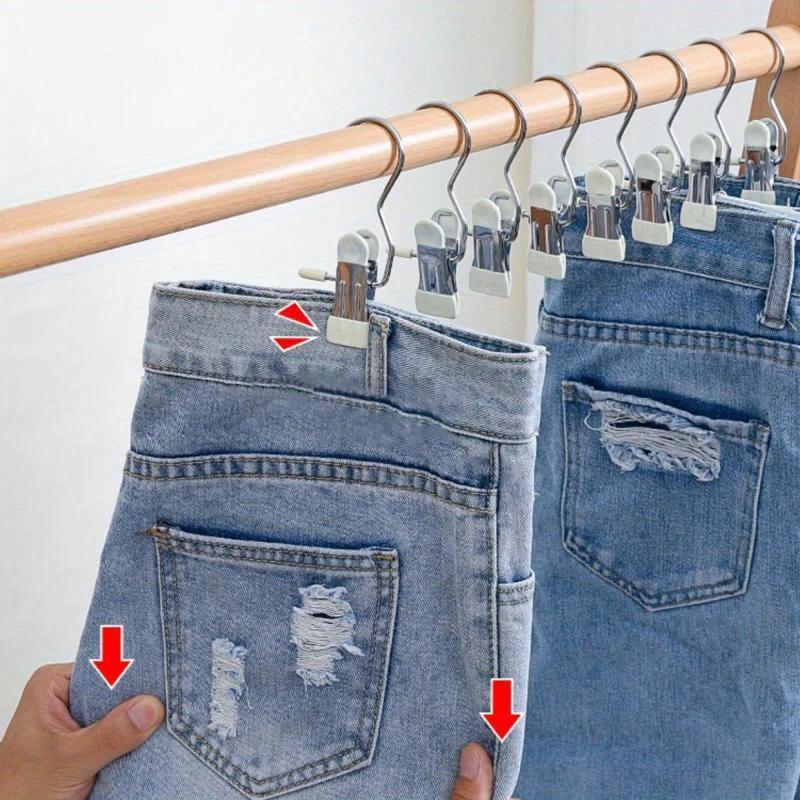 10 Pack Metal Clothes Clips with Rotating Hooks, Stainless Steel Laundry Clips, Space-saving Wardrobe Storage Rack for Hanging Jeans and Clothing