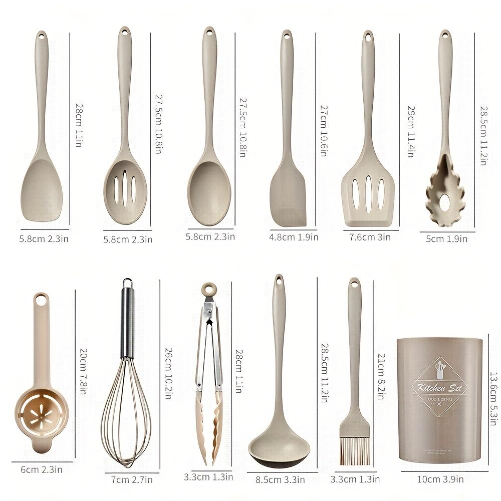 Silicone Kitchen Utensil Set - Non-stick Cooking Tools with Storage Bucket - Including Spatula, Stirrer, Food Picker, Baking Accessories