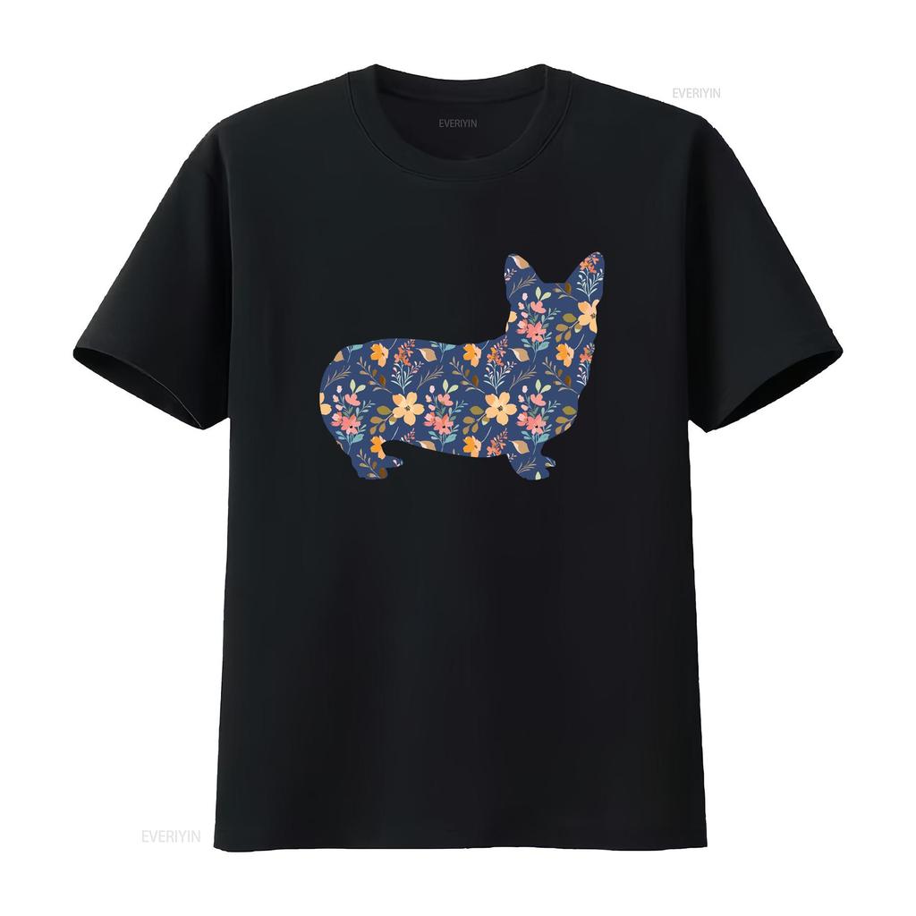 Corgi Floral T Shirt for Dog Moms Royal Design Lovers Pet Present Birthday Valentines Day Cute vintage Washed streetwear