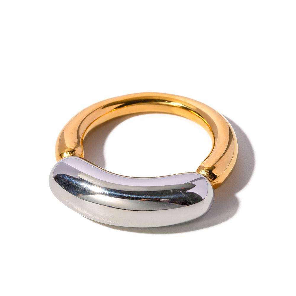 Trendy European & American Cold Style 18K Gold-Plated Titanium Steel Double Arc Ring