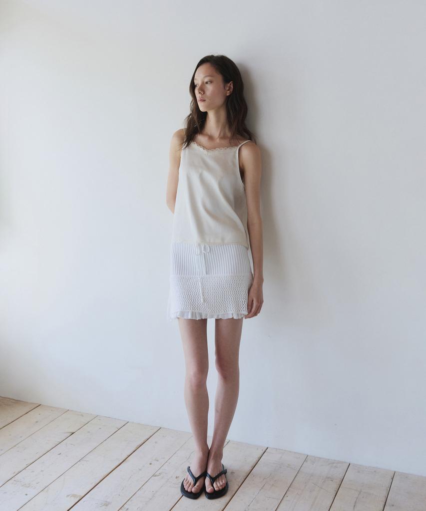 Ieoning Layered Ruffle Knit Mini Skirt, Ivory