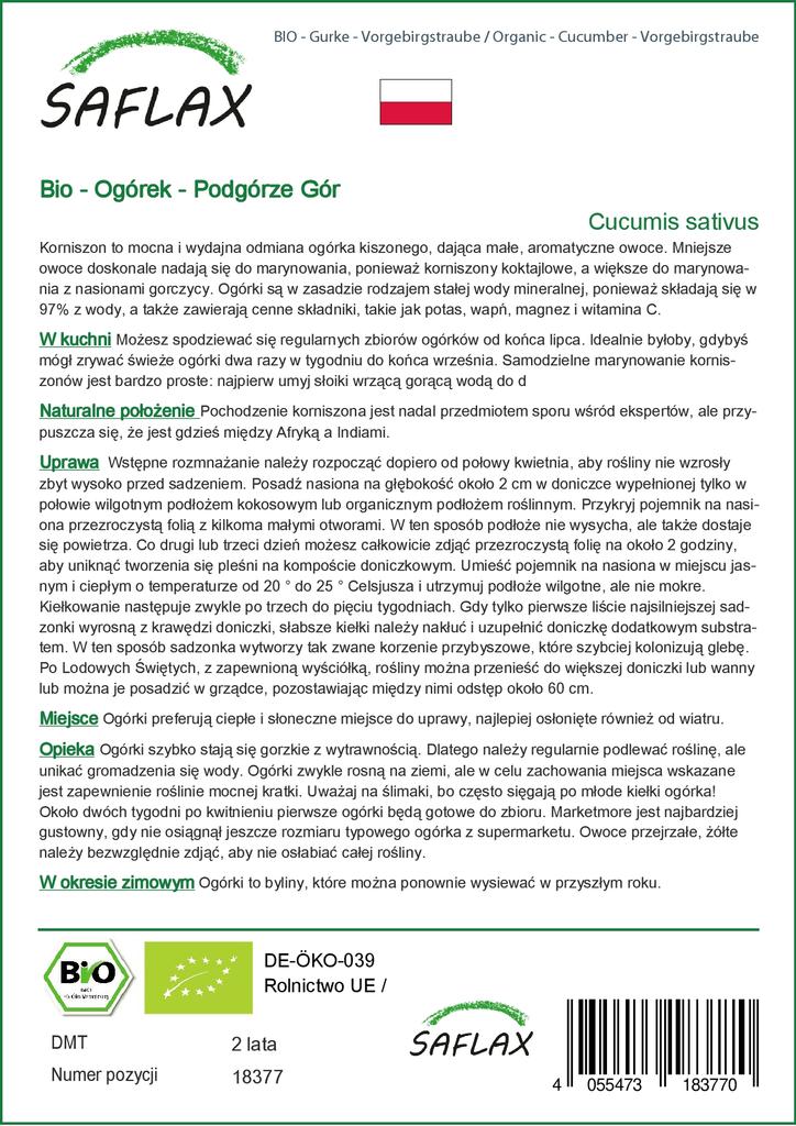SAFLAX Garden in the Bag - Bio - Okurka - Vorgebirgstraube - 15 semen - Se substrátem v padnoucím sáčku - Cucumis sativus
