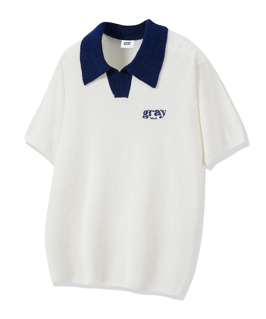 GRAYBLVD Glow Open Collar Knit Short Sleeve Gkbst32 (Navy)