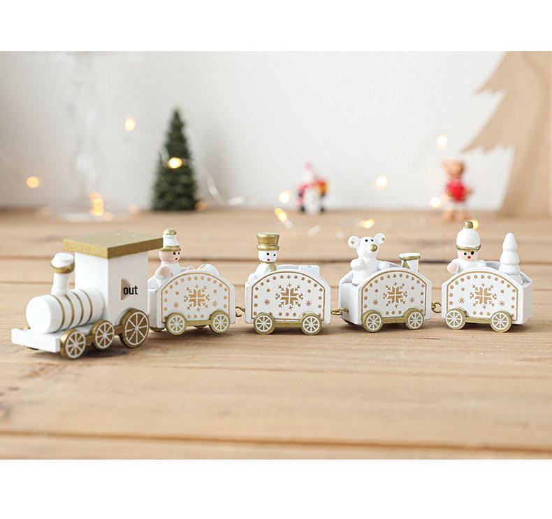 Wooden Snowman Train Christmas Tree Ornaments for Desktop or Shop Window