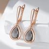 Grey Crystal Water Drop Dangle Earrings For Women  Rose Gold Color With Natural Zircon High Quality Daily Jewelry