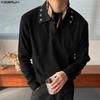 Men Eyelet Lapel Neck Long Sleeve Rib Pullovers Tops