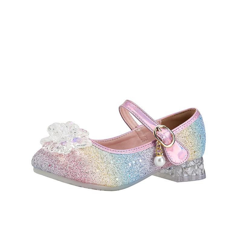 New Spring and Autumn Little Girls  Single Shoes, Girls  High Heels, Children s Rainbow Princess Shoes, Children s Crystal Shoes, Leather Shoes 25 розовый