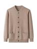 Men's Plus Size Wool Knit Cardigan: Autumn/Winter, Single-Breasted, Long Sleeve, Round Neck, Loose Fit.