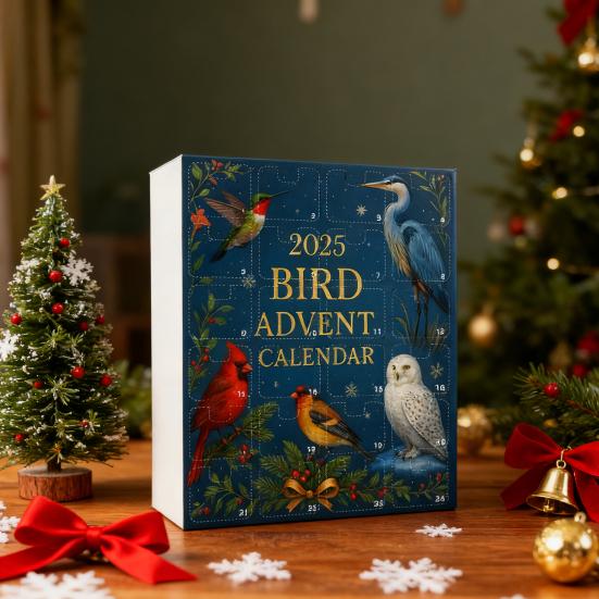 Ptačí adventní kalendář 2025 Odpočítávací krabička na 24 dní Realistické ptačí ozdoby Vánoční stromeček Sváteční dárek pro milovníky ptáků