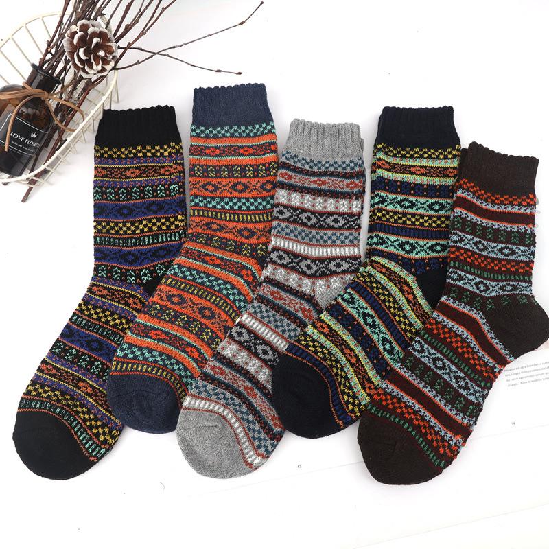 5 Pairs Winter Men's Socks Thicken Sheep's Wool Socks Warm Women Retro Style Colorful Fashion Man Socks for Snow Boots