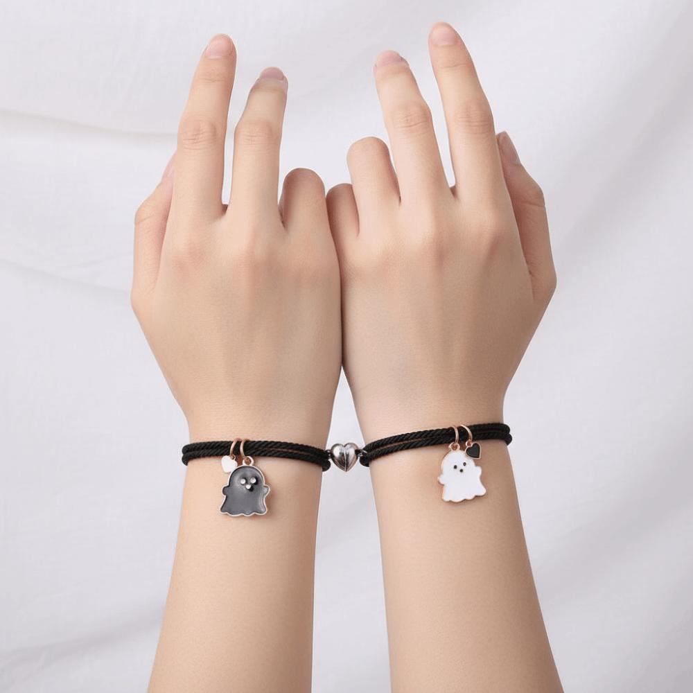 Halloween Cartoon Ghost Magnetic Rope Bracelet Love Heart Magnet DIY Beaded Rope  Gift for Friends