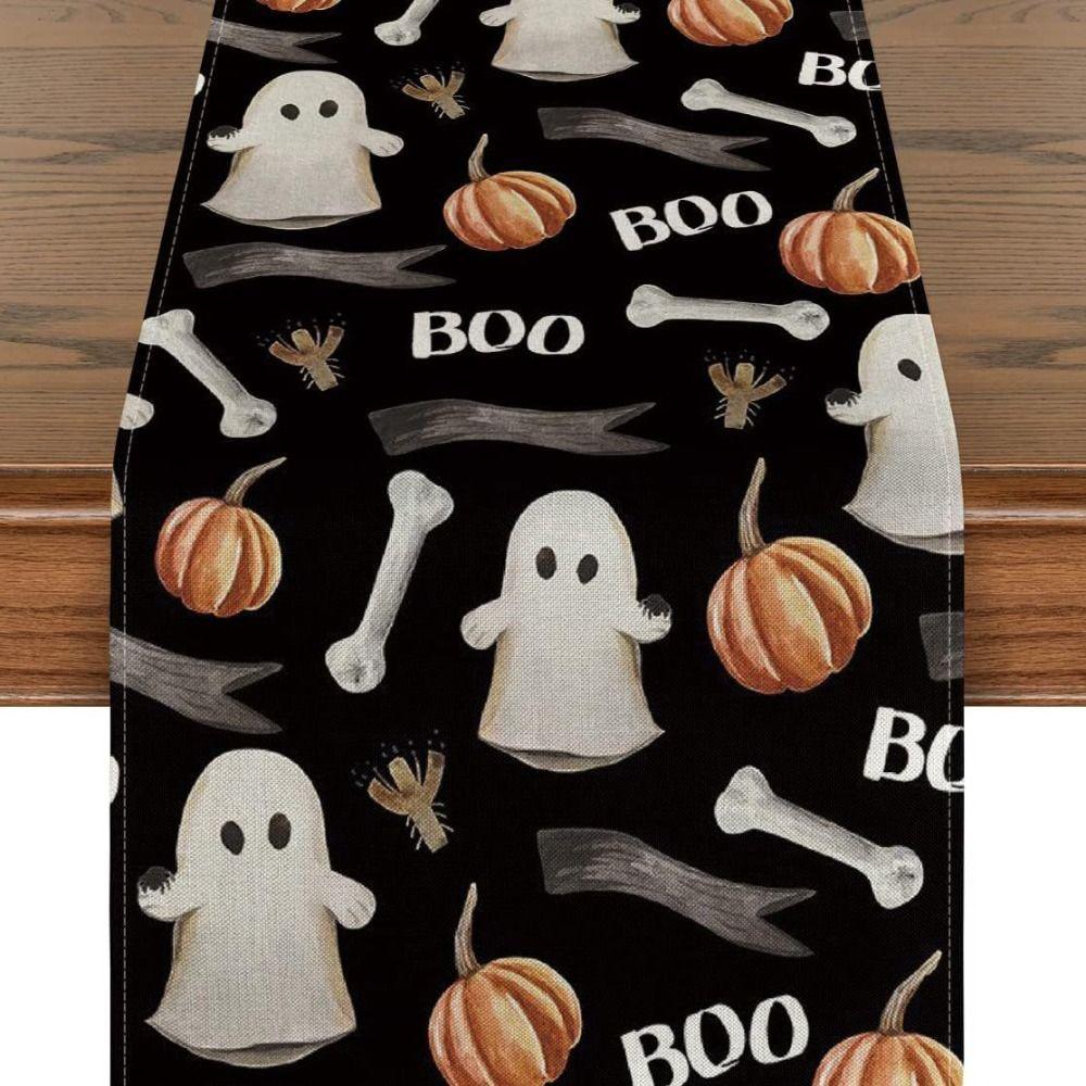 Anti-Slip Table Runner Ghost Pumpkin Bat Placemat Horror Tablecloth  Dining Table