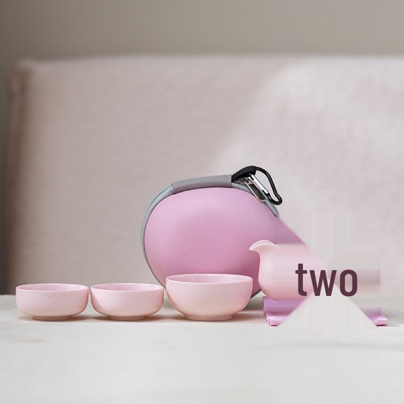Portable Pink Flower Tea Set with Hand-Grip Pot: Home & Outdoor Quick-Brew Gongfu Set with Storage Bag