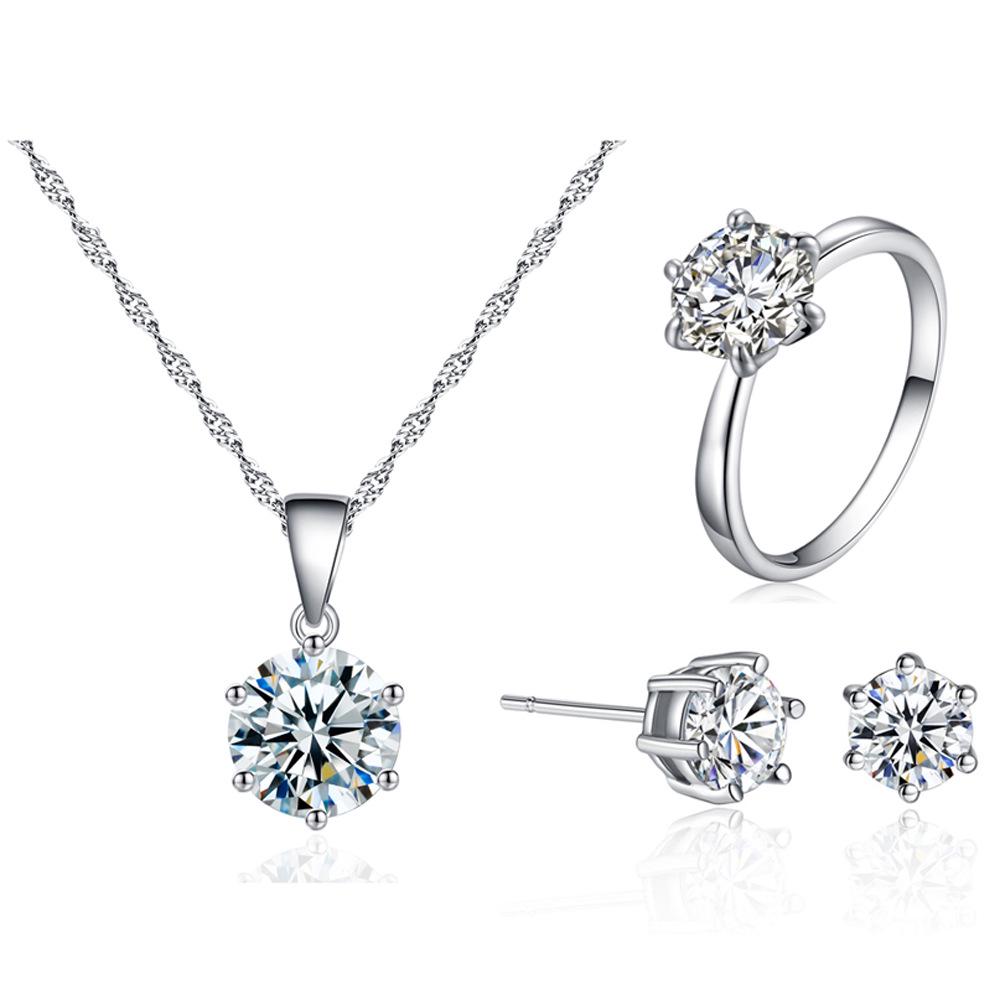 Elegant Zircon Necklace, Earrings, and Ring Set - Bridal Jewelry Collection