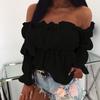 BITCED Women's Summer One Neck Solid Colour Sexy Waist Long Sleeve Peplum Blouse