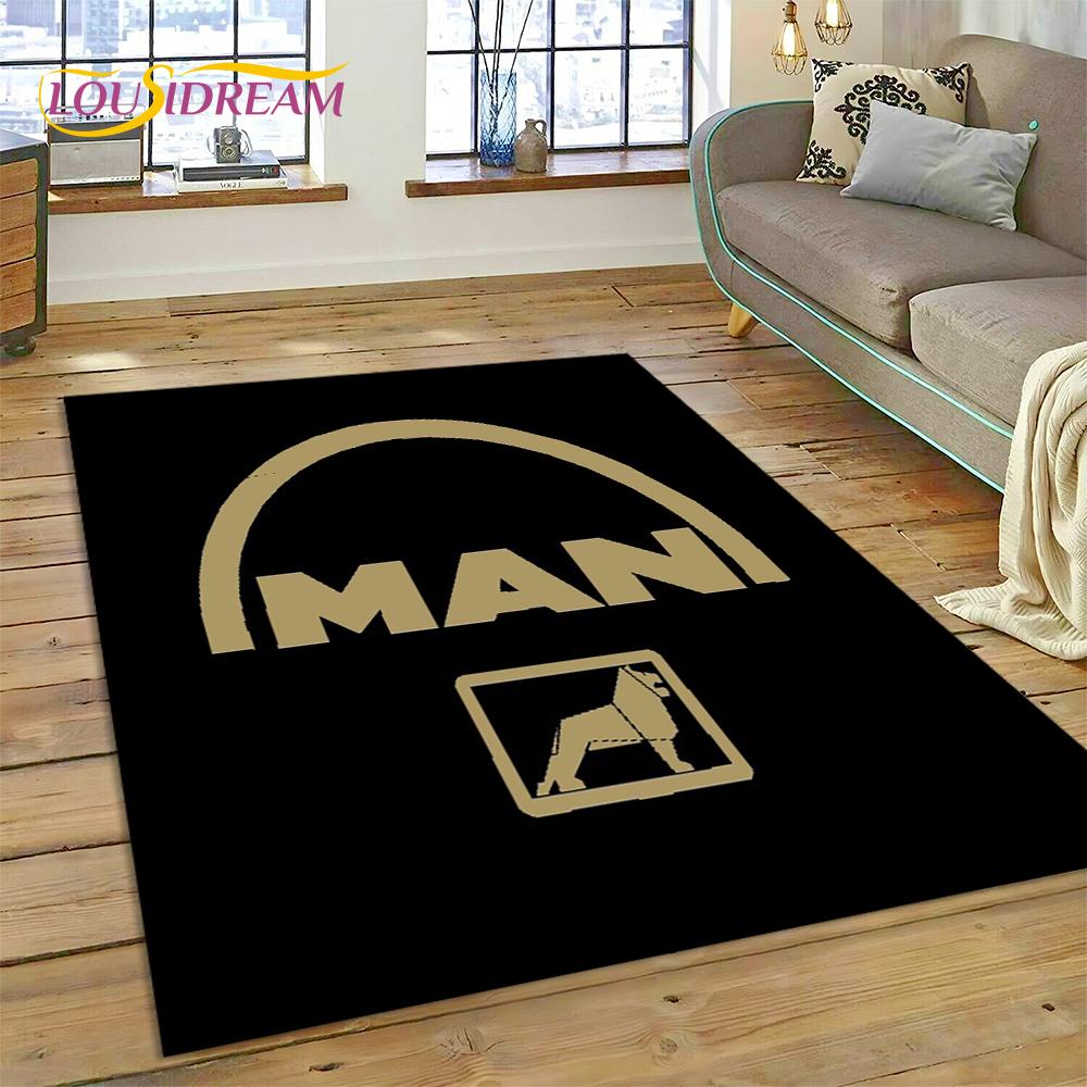Tappeto con stampa 3D con logo di camion Man per soggiorno, camera da letto, arredamento per la casa, tappetino antiscivolo, decorazione per divano, zerbino, regalo per bambini