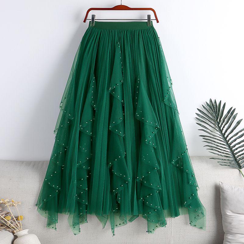 Women's Irregular A-line High Waist Mesh Skirt, 2025 Spring/Autumn