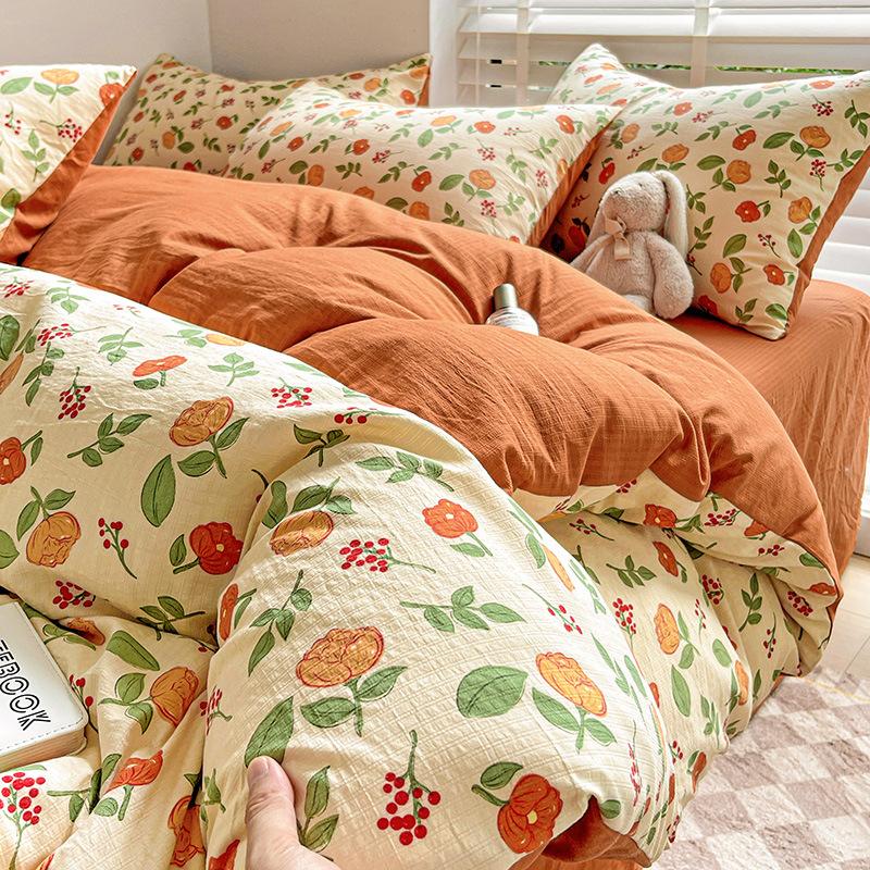 Idyllic Bedding Four-piece Set Skin-friendly Breathable Bed Sheet Quilt Cover Pillowcase