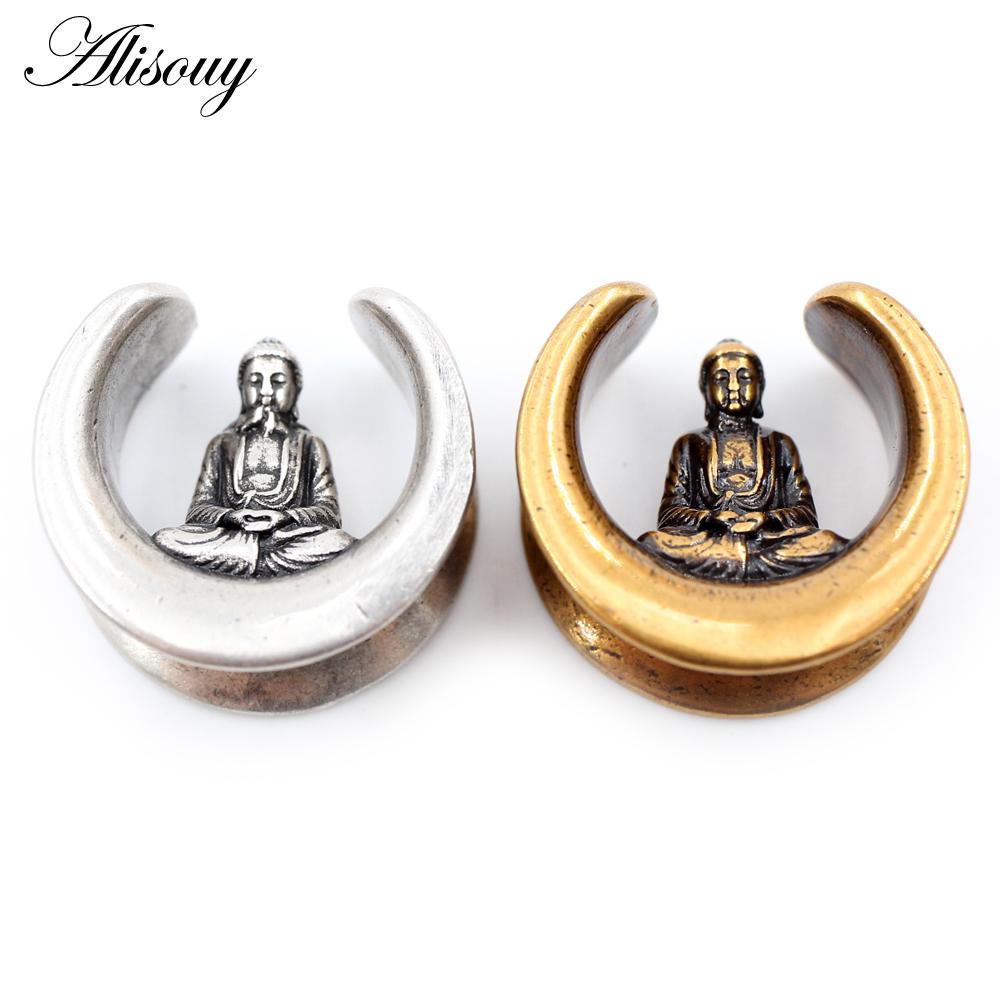 Alisouy 1PC 8-25mm Медный Будда Полукруг Седло Ушные Тоннели Заглушки Расширитель Растяжитель Измерители Серьги Пирсинг Украшения Для Тела