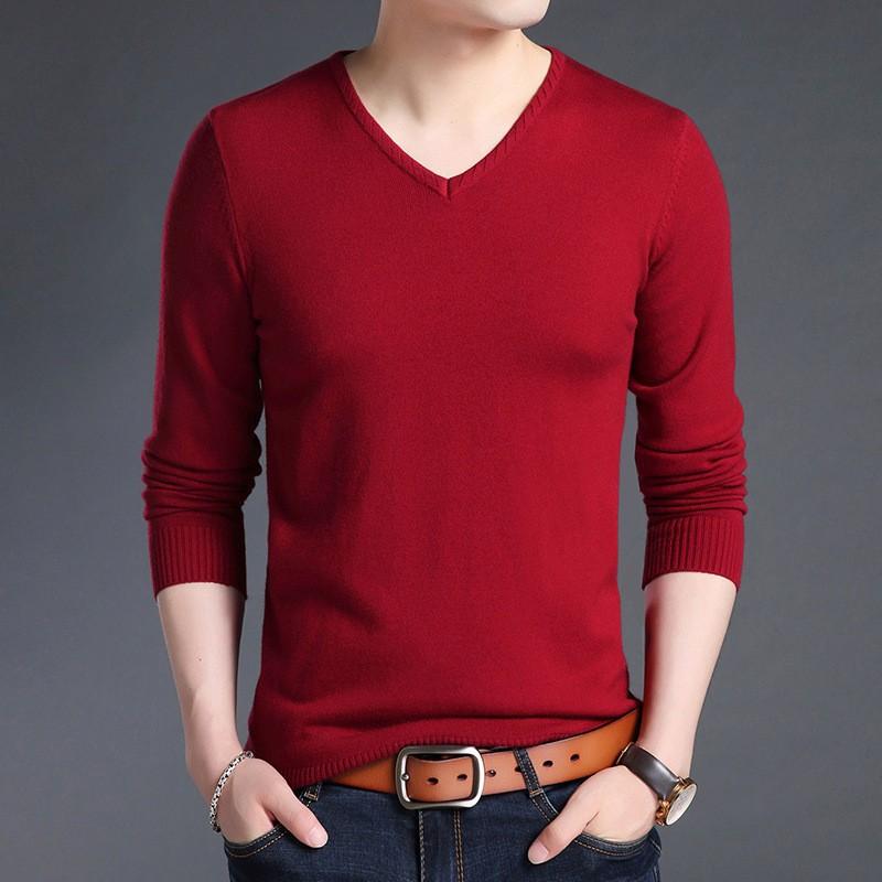Sweater Men's Bottoming Shirt Thin Solid Color V-neck Knitted Long-sleeved Top Youth Casual Knitted Sweater Autumn