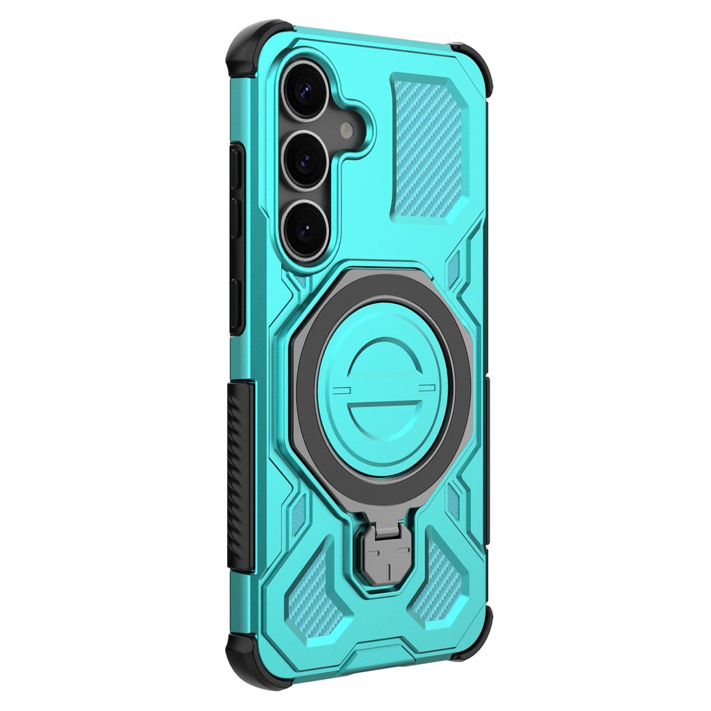 For Samsung Galaxy S25+ Magnetic Case Rotating Metal Kickstand PC + TPU Phone Back Cover