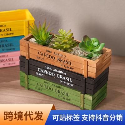 Retro Wooden Rectangular Planter Box for Succulents and Bonsai
