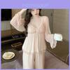 Moderm Silklike Pajama Set For Women With Vneck Long Sleeve Lounge Wear Lounge For Home Office