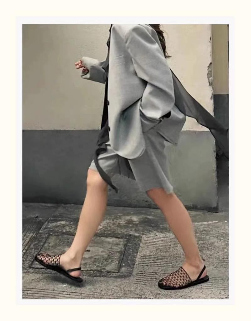 Baotou Back Strap Fishing Net Flat Sandals Roman Shoes Summer New Hollow Comfortable Beach Round Head Half Slippers