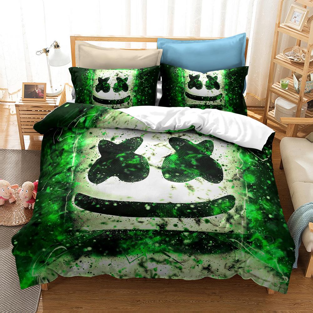 Home Textile Bedding Three-Piece Set 3D Digital Printing Cartoon Marshmallow Quilt Cover Pillowcase