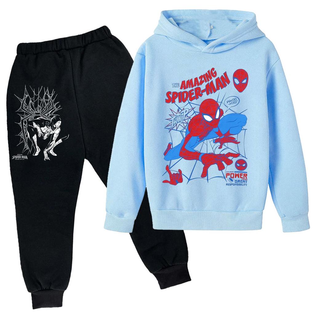 Kids Printed Hoodie and Sweatpants Set Long Sleeve Loose Fit Pullover Outfit for Boys and Girls