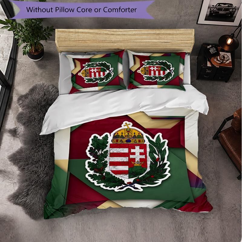 Hungary Football Pattern 3 Pieces Bedding Set Soft Microfiber Duvet Cover with Pillow Cases for Bedroom