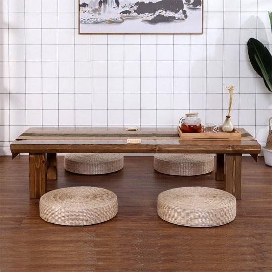Tatami Cushion Natural Straw Hand Woven Meditation Japanese-style Household Padded Round Pouf for Garden
