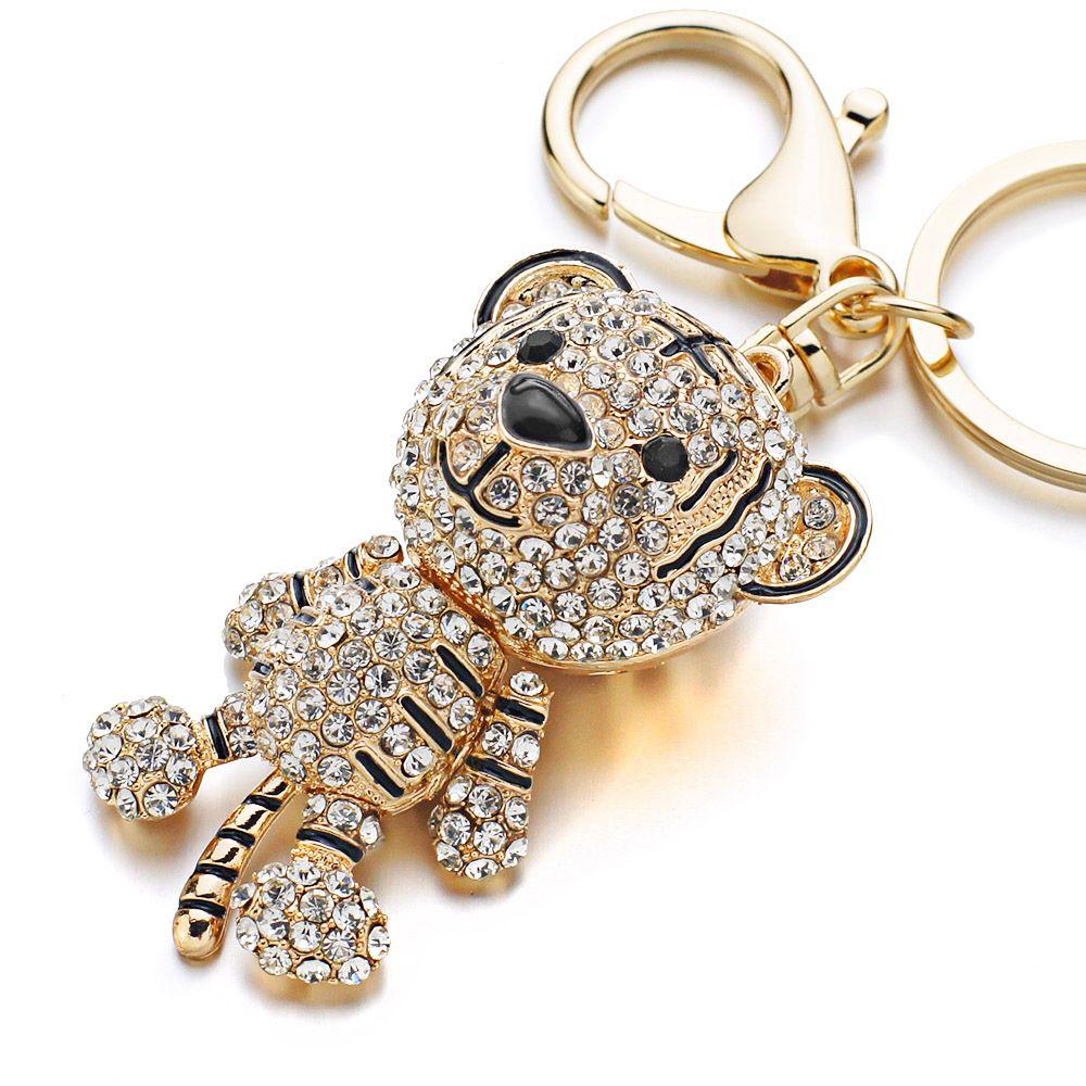 Couple Gifts DIY Trinkets Tiger Key Chain Car Keychain Metal Rhinestone Keychain Tiger Key Ring
